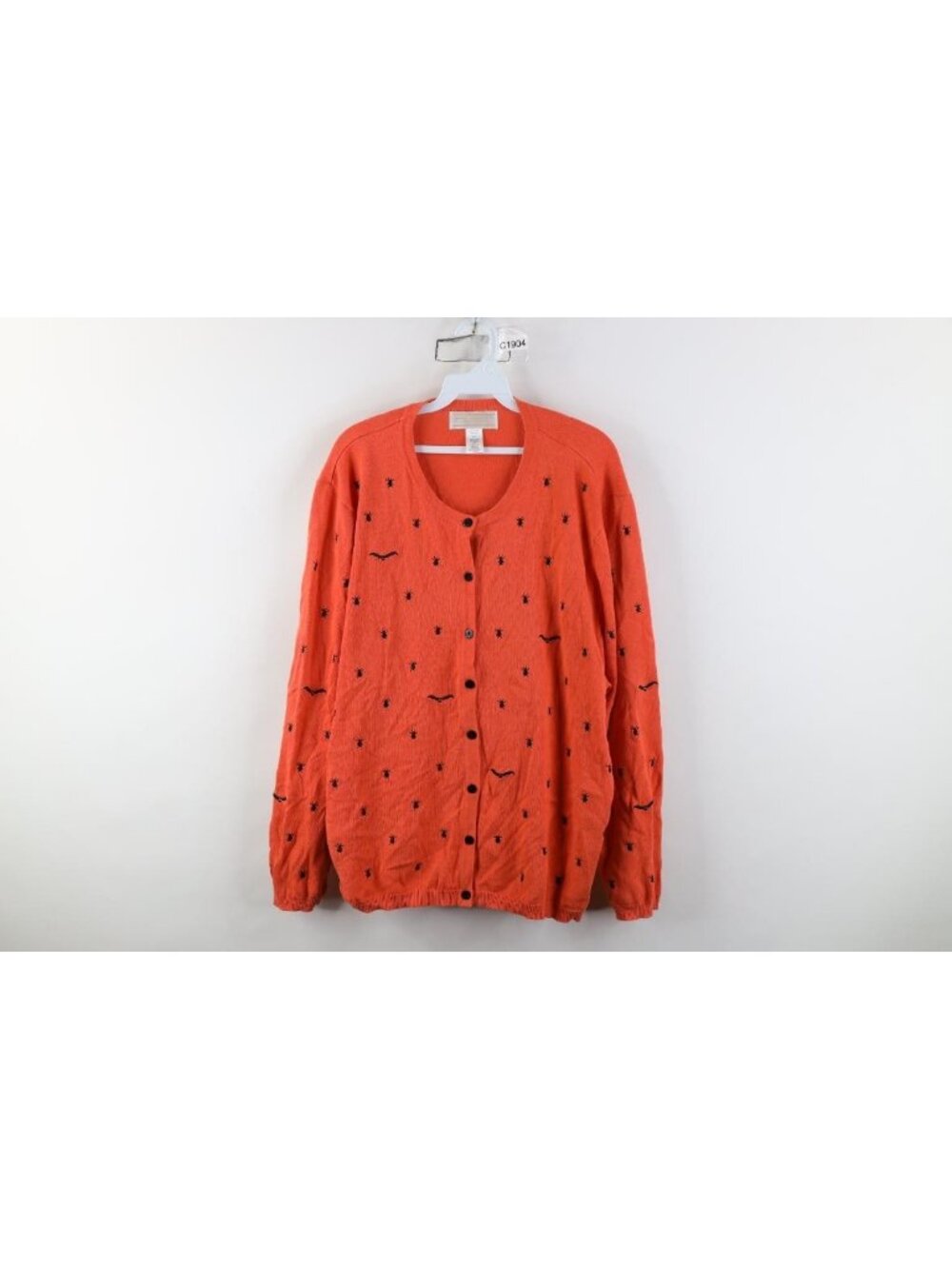 Vintage 90s Streetwear Womens 2X Halloween Bat Spider Knit Cardigan Sweater